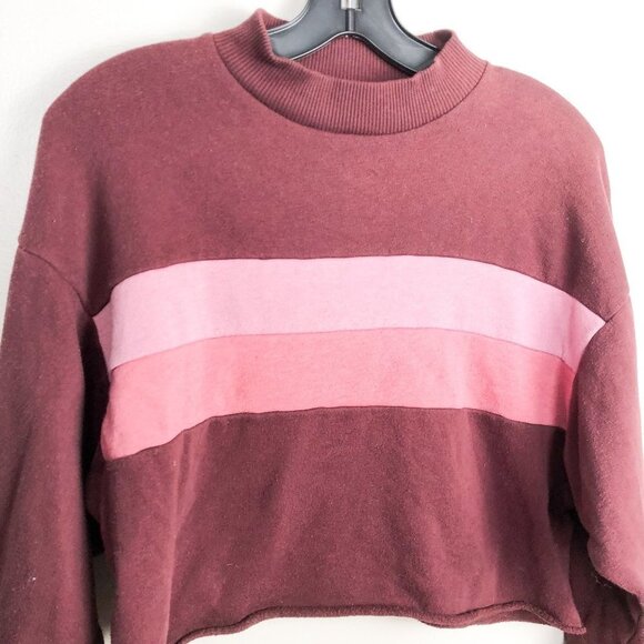 American Eagle Ahh-mazingly Soft Cropped Mockneck Striped Sweater XS Red Pink - Picture 7 of 8